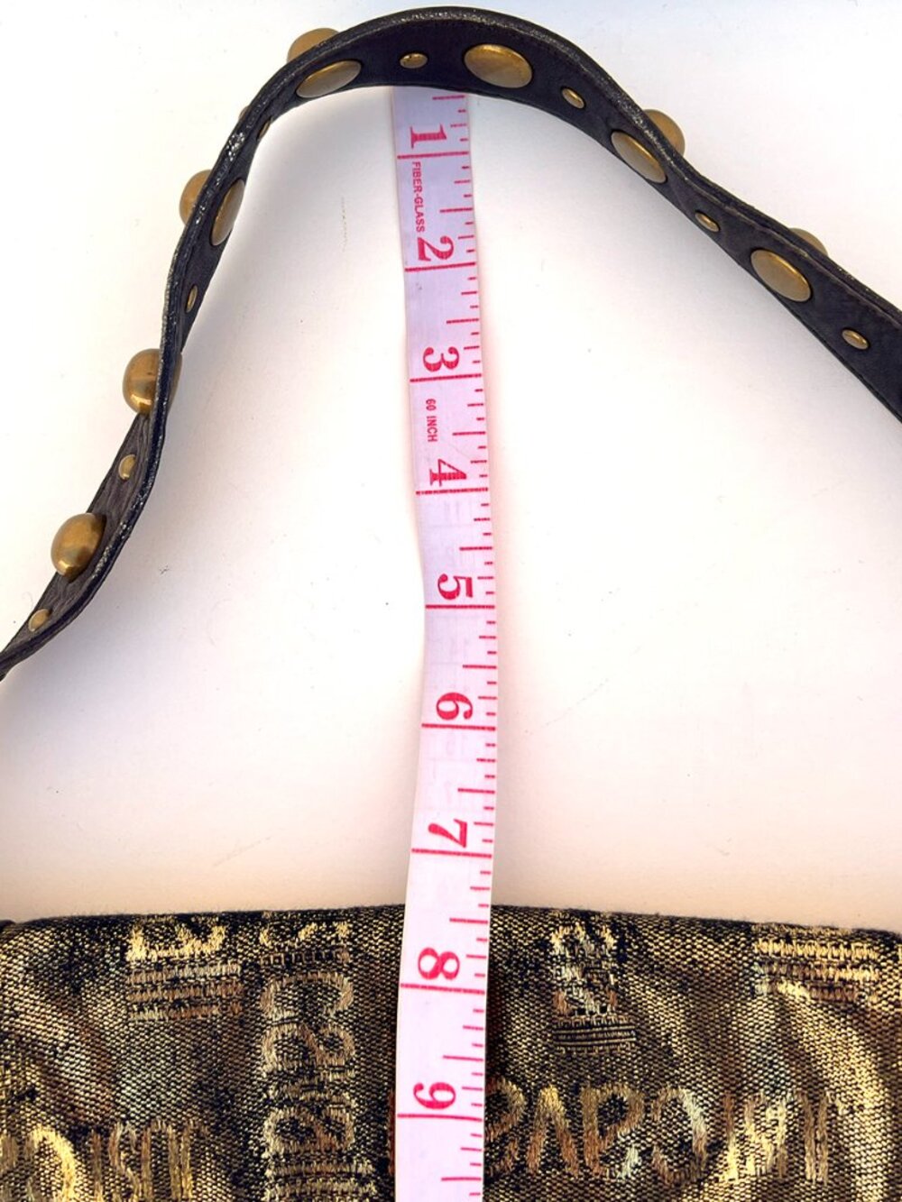 MINT CONDITION AUTHENTIC JUST CAVALLI GOLD BROCADE STUDS HOBO SHOULDER BAG - Picture 8 of 14